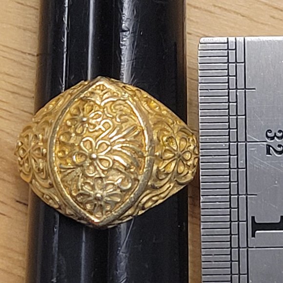 Jewelry - Fancy Byzantine Floral Sterling Silver Stamped 925 Ring with Yellow Gold Overlay